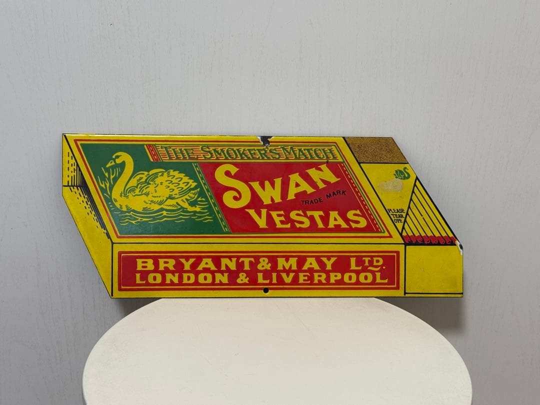 英国 SWAN VESTAS Bryant & May 琺瑯 看板 マッチ vintage-enamel-swan-vesta-
