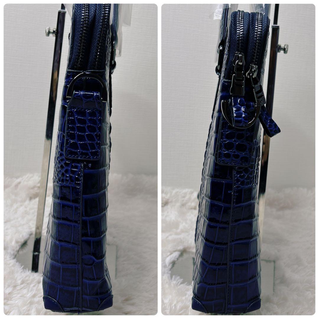 未使用】BOLINI ビジネスバック クロコ型押し 牛革 青 2way 2層 - メルカリ