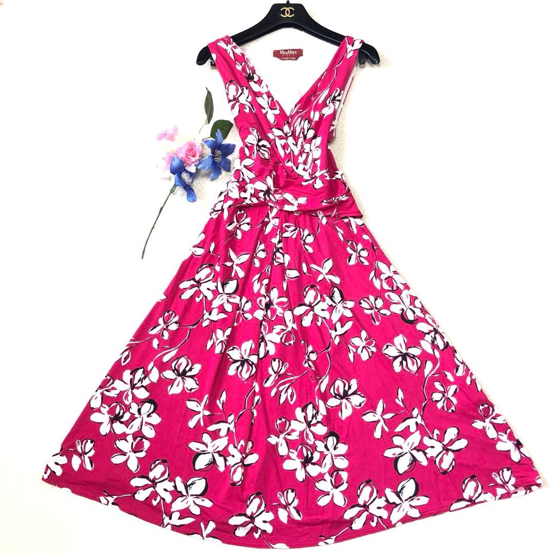 未使用級 マックスマーラ ロングワンピース ボタニカルワンピ