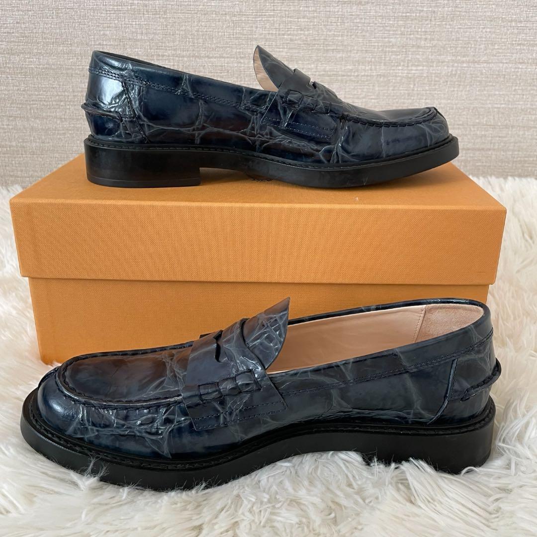 新品✨ TOD'S トッズ ペニーローファー クロコ型押し 紺 24cm 箱付き
