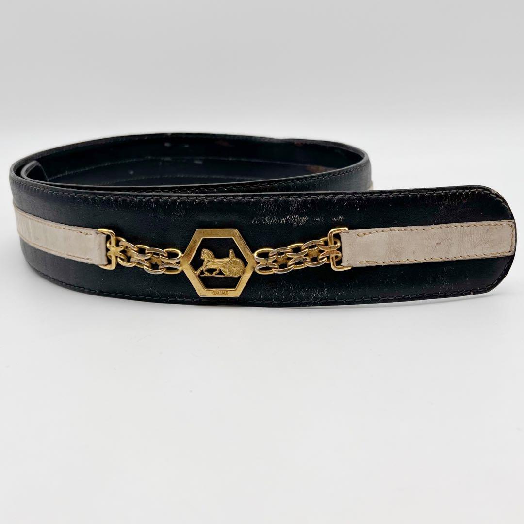 CELINE セリーヌ ヴィンテージ 馬車金具 レザーベルト 黒 金具破損