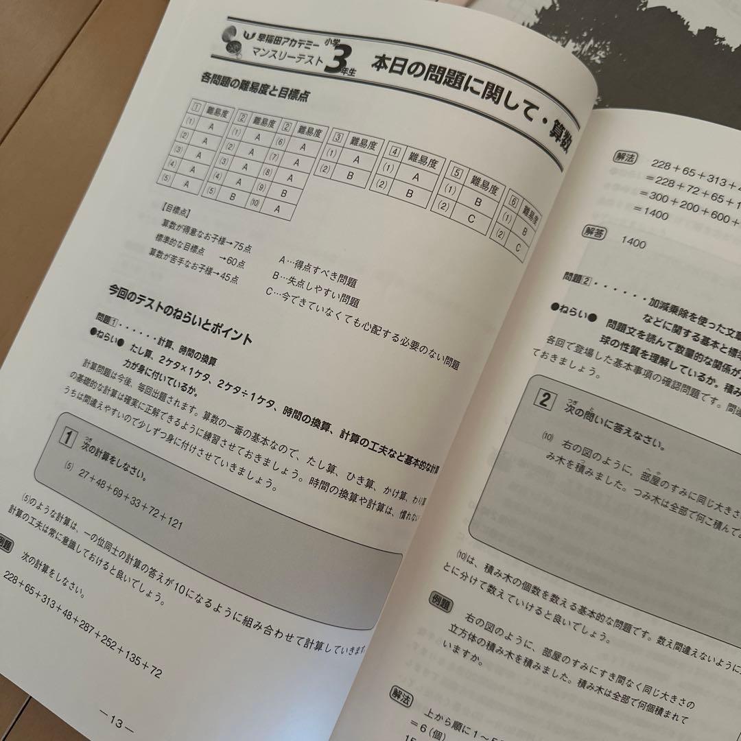 早稲田アカデミー 小3 国算理社 コンパスと錬成問題集 マンスリーテスト 1