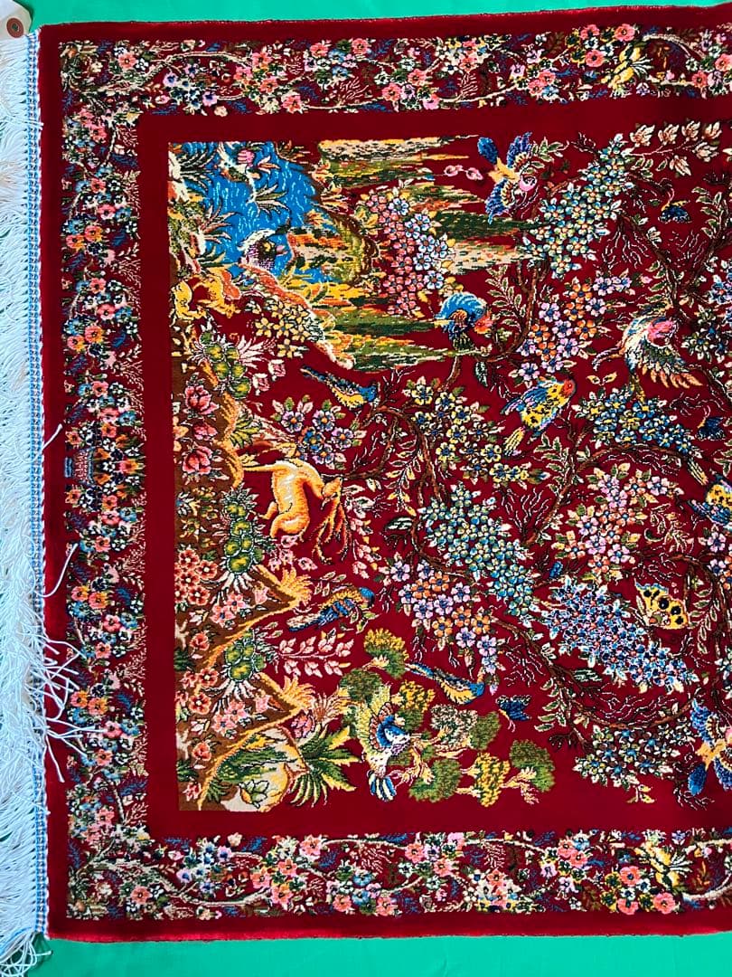 ペルシャ絨毯 赤柄シルク 90cm×58.5cm