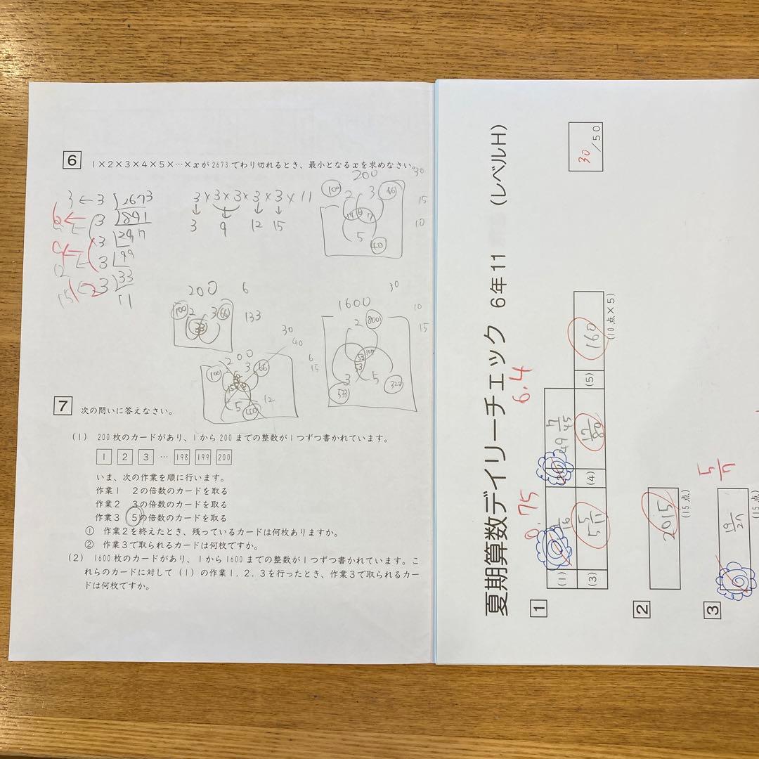 サピックス】算数デイリーチェック 6年生 フルセット 夏期講習含む
