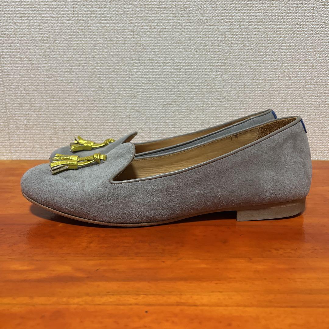 ❀美品 シャテル グレー タッセルローファー 23.5cm 36.5 ゴールド