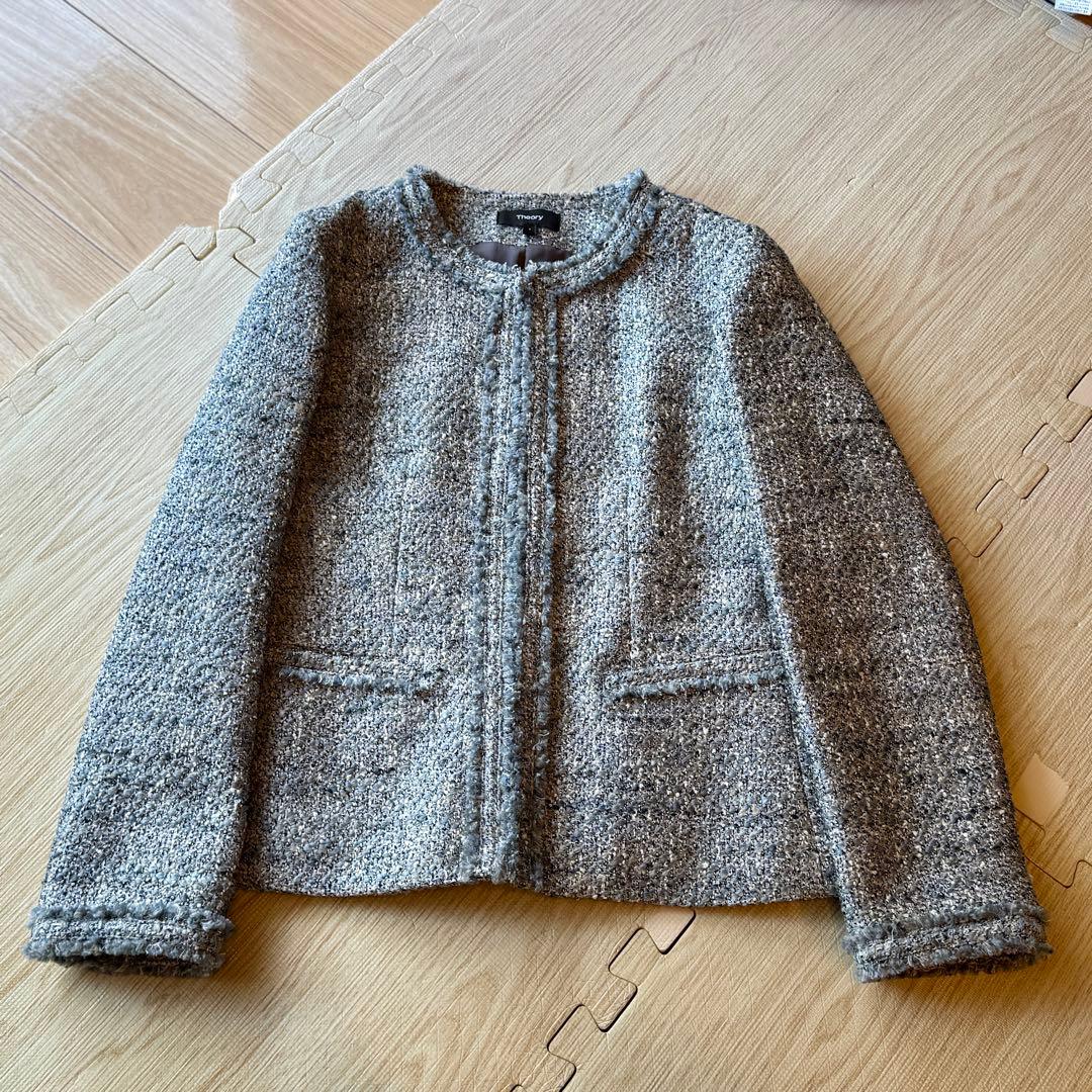 m*す様 セオリー theory ノーカラー ツイードジャケット セオリー theory サマーツイードノーカラージャケット スカート