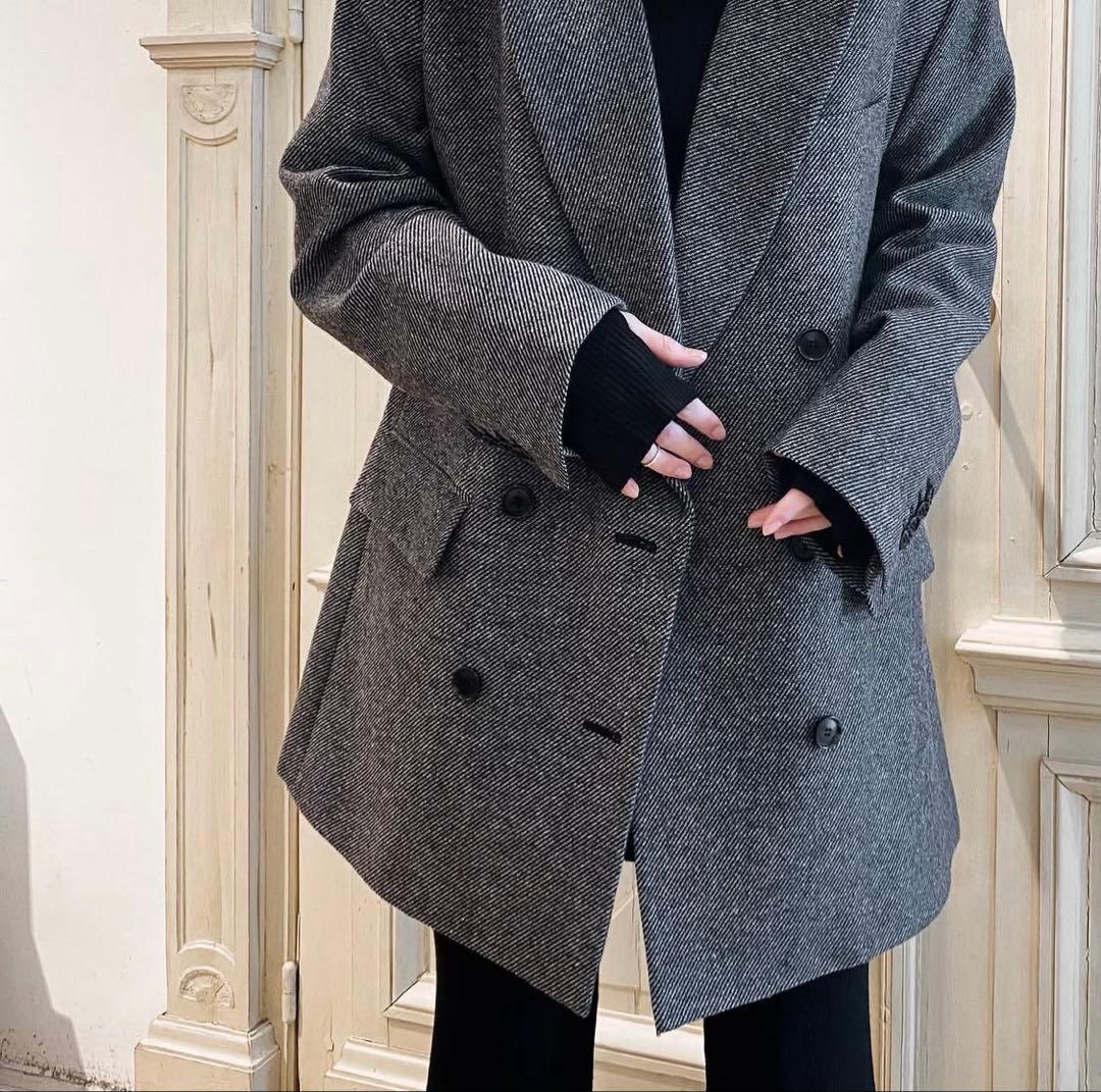 Venit グレー ダブルブレスト ウールコート ダブルブレストウールコート-short & regular | 小柄・低身長女性向け