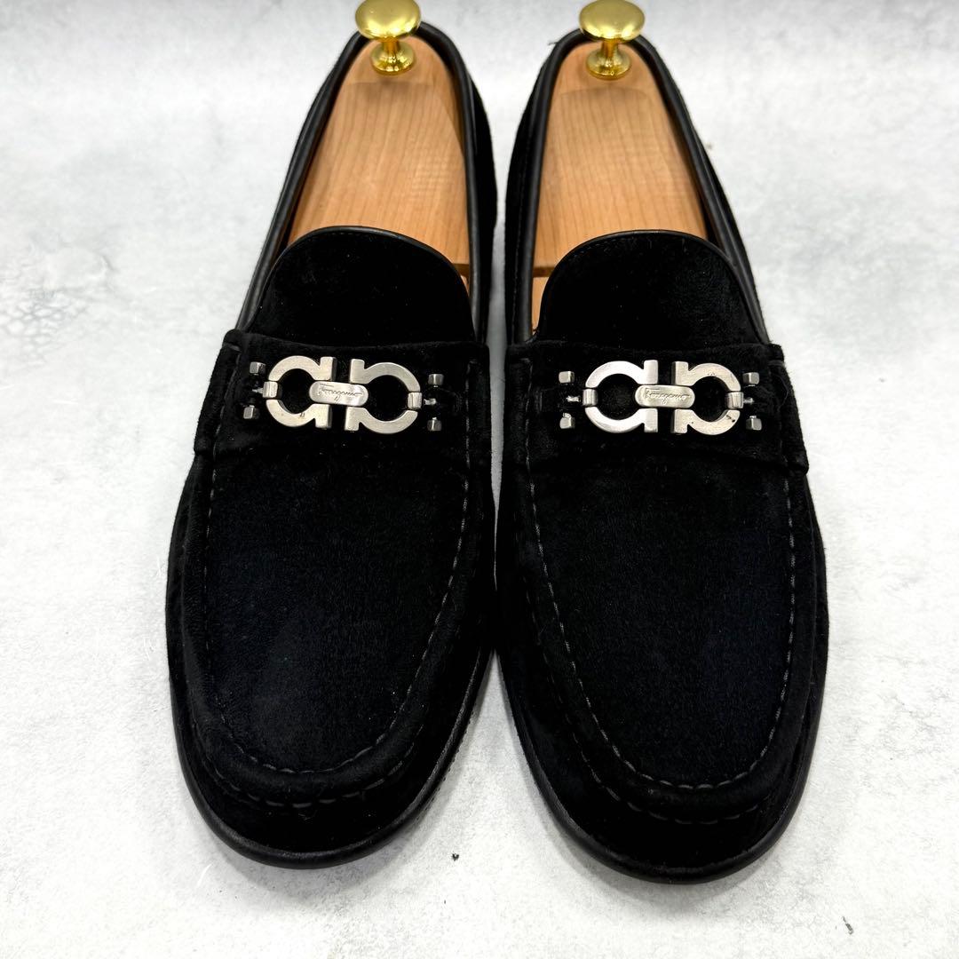 フェラガモ メンズ ローファー 28cm ガンチーニ スエード ブラック 黒