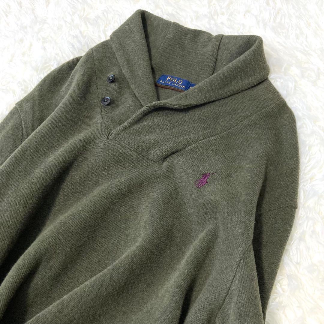 ポロラルフローレン ショールカラーニット レザーエルボーパッチ