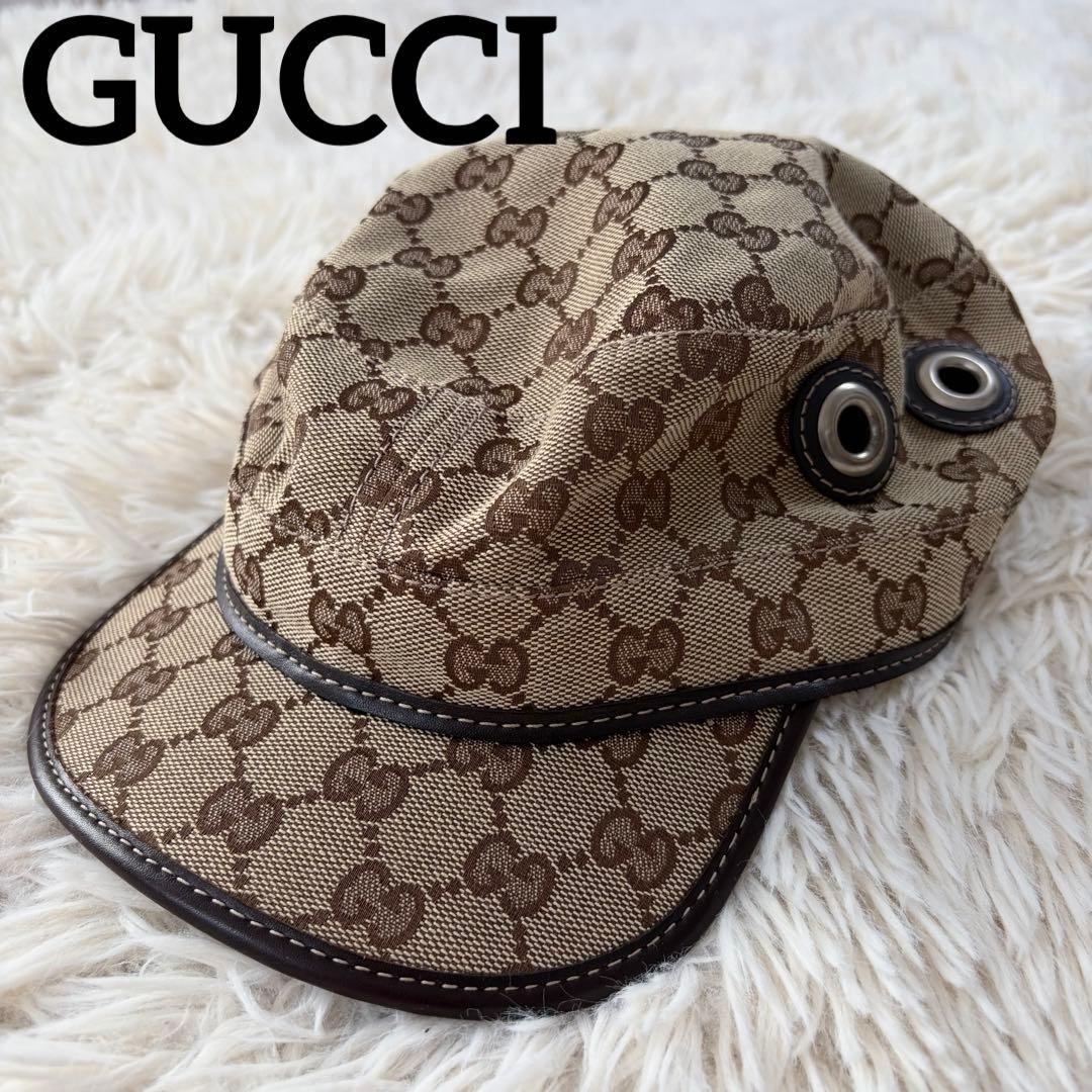 【極美品】グッチ GUCCI ワークキャップ GGスプリーム レザー キャンバス 極美品】グッチ GUCCI ワークキャップ GGスプリーム レザー キャンバス