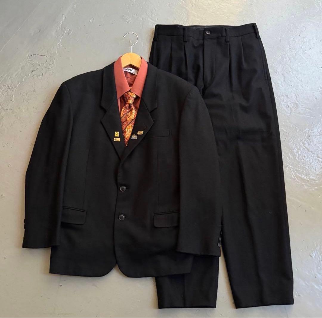 vintage セットアップ 成人式 古着 ウール スーツ 90s ヴィンテージ スーツ ダブル セットアップ 成人式vol.108 茶色 | Flog.