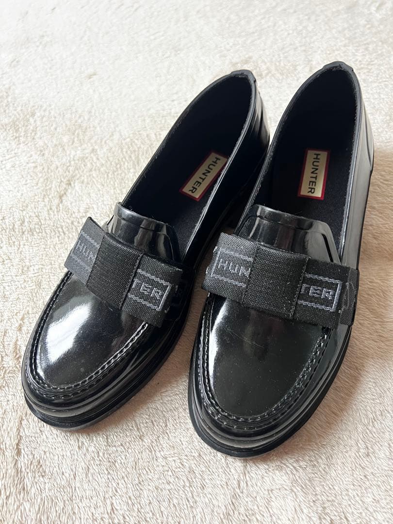 美品 HUNTER ハンター ボウ グロス ペニー レインローファー 24㎝ HUNTER（ハンター） 国内正規品 レインシューズ レディース リファイン