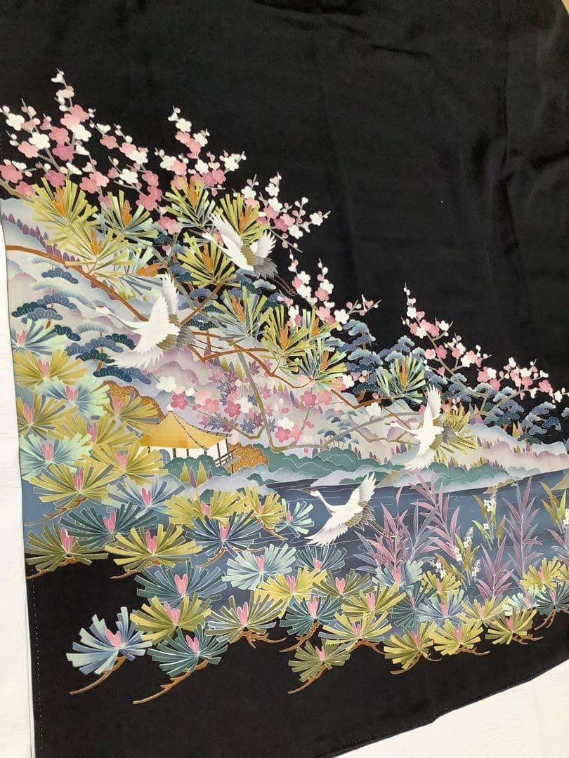 正絹黒留袖 友禅 作家物 風景飛鶴文 ⑧( 訪問着、紬、袋帯なども出品