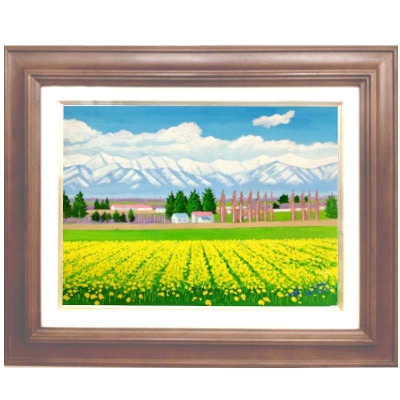☆伊藤正一☆「日高山脈と菜の花」アクリル画　F４号　未使用！ 鹿間 麻衣 日本画家 | 「花あかり」F4号 ⚫︎展示のお知らせ 上野
