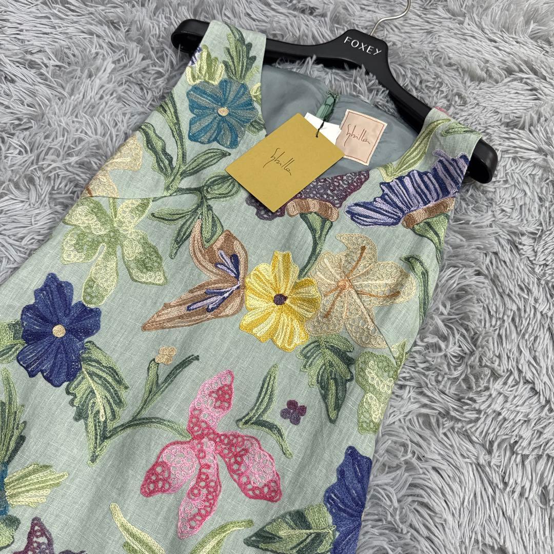 未使用✨希少✨シビラ フラワー刺繍フレアワンピース リネン 総柄