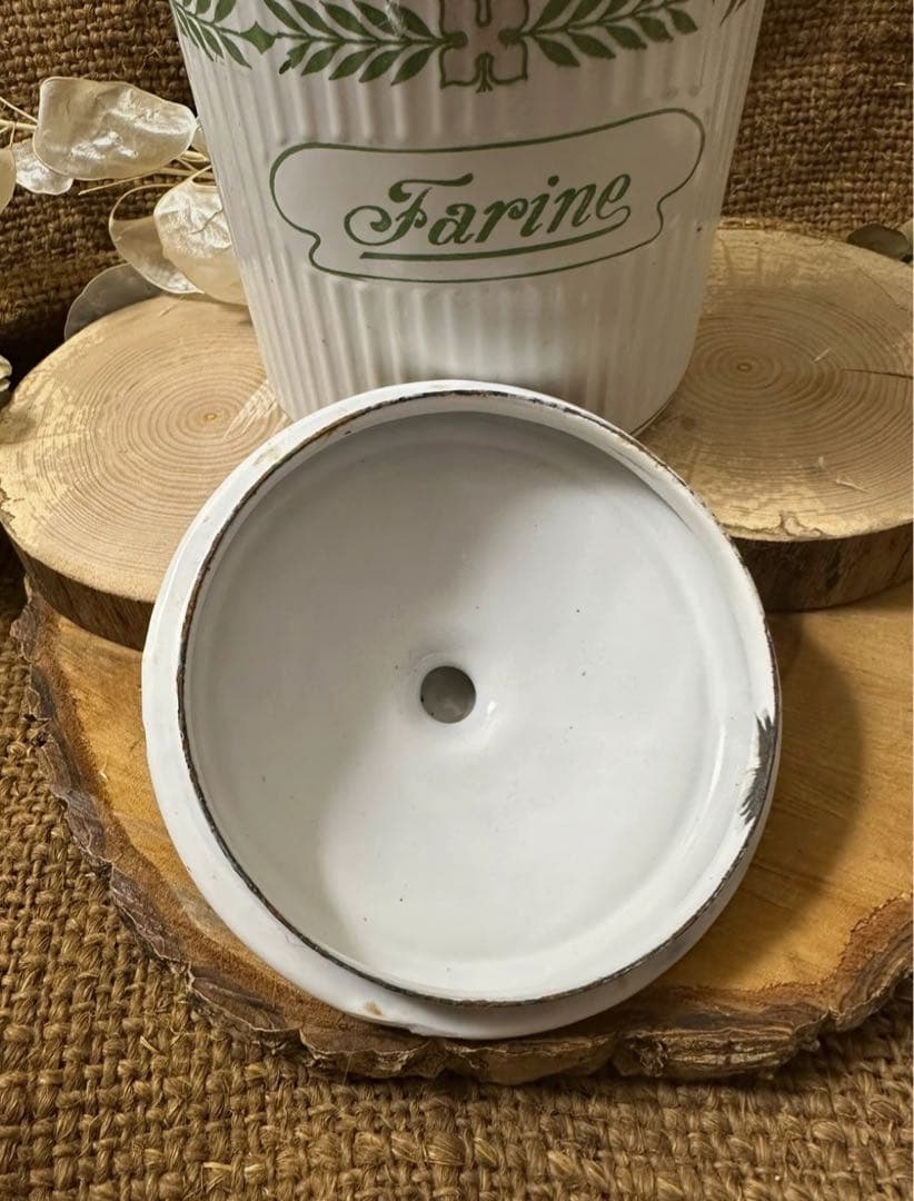 フランスヴィンテージ BB社 ホーローキャニスター ローレルリース柄