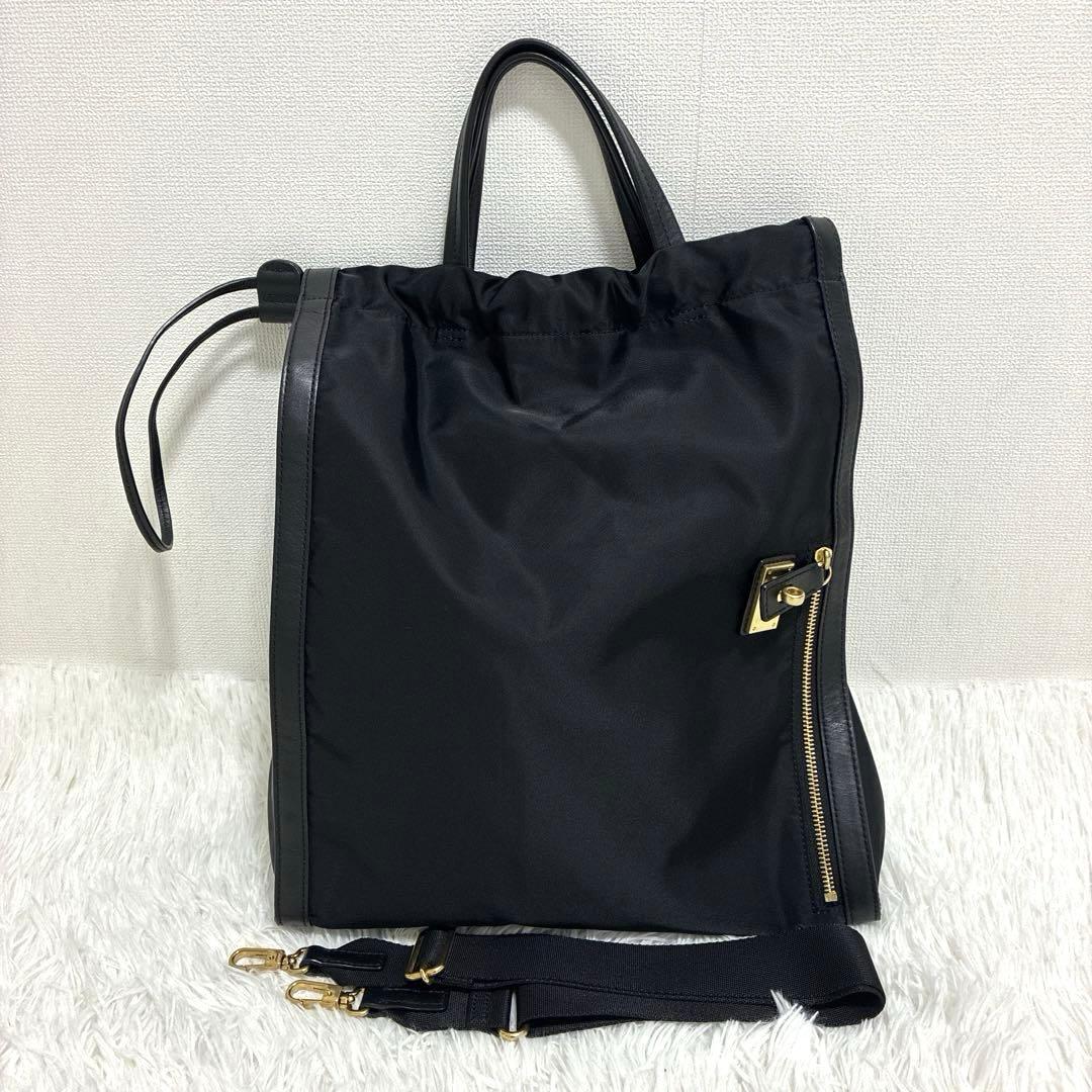 美品 ORSETTO オルセット ナイロンサイドジップトートバッグ 2way 黒 美品 ORSETTO オルセット ナイロンサイドジップトートバッグ 2way 黒