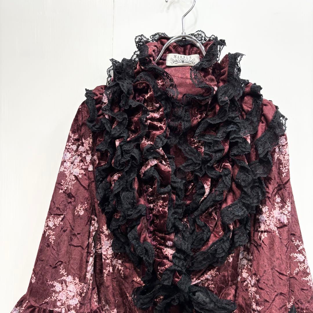 MARBLE ゴスロリ ベロア フリルレース カーディガン エンジ