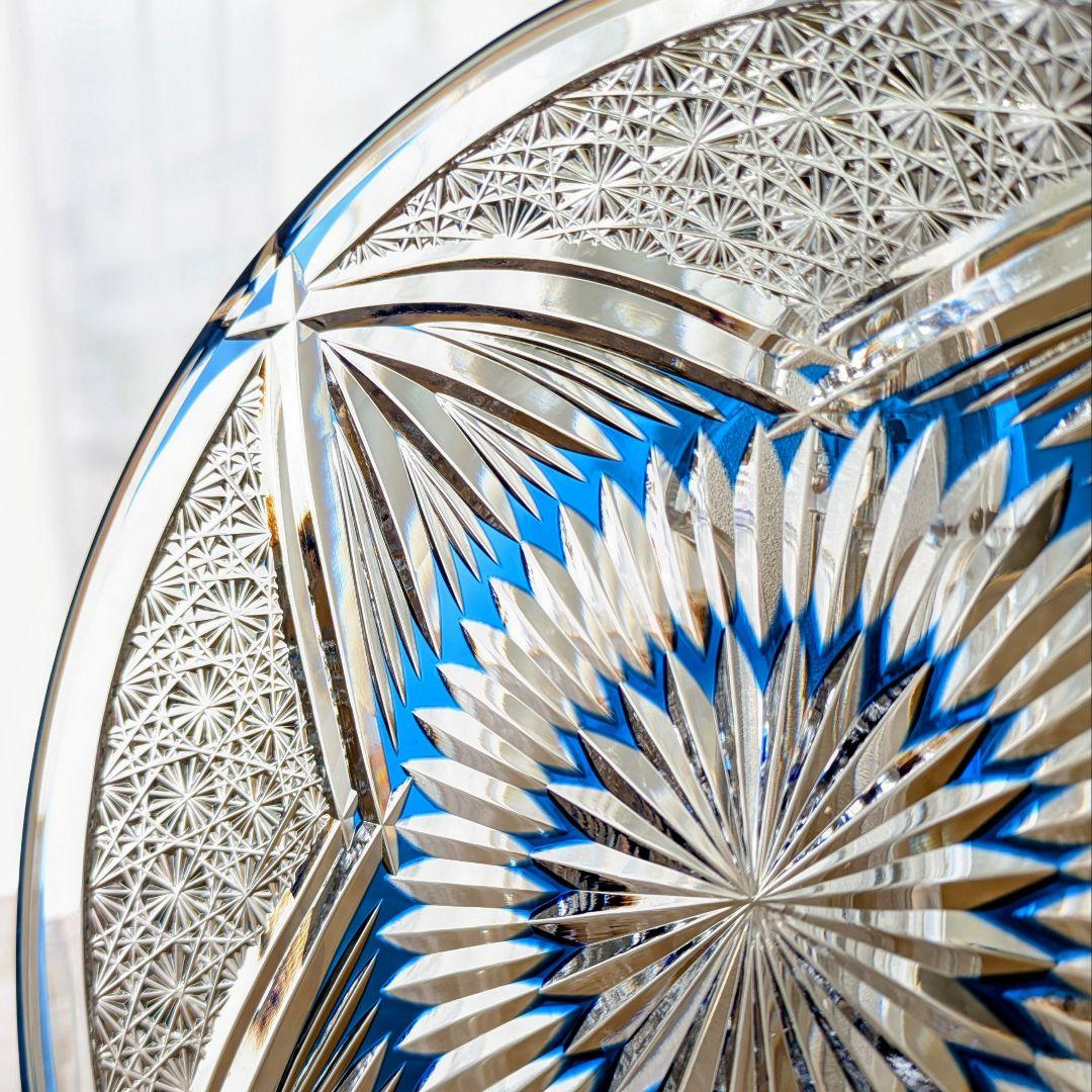 江戸切子 カガミクリスタル 飾り皿 ෆ根本幸雄 作品ෆ 【未使用・美品