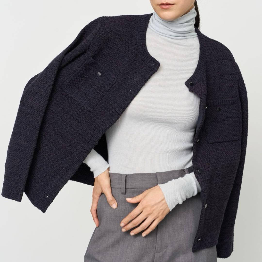 ソージュ Soeju 鹿の子ニットカーディガン アウター ネイビー M 洗濯可