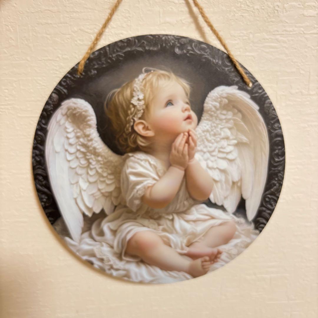 祈る天使 壁掛け アートパネル 木製20cm アンティーク調 インテリア