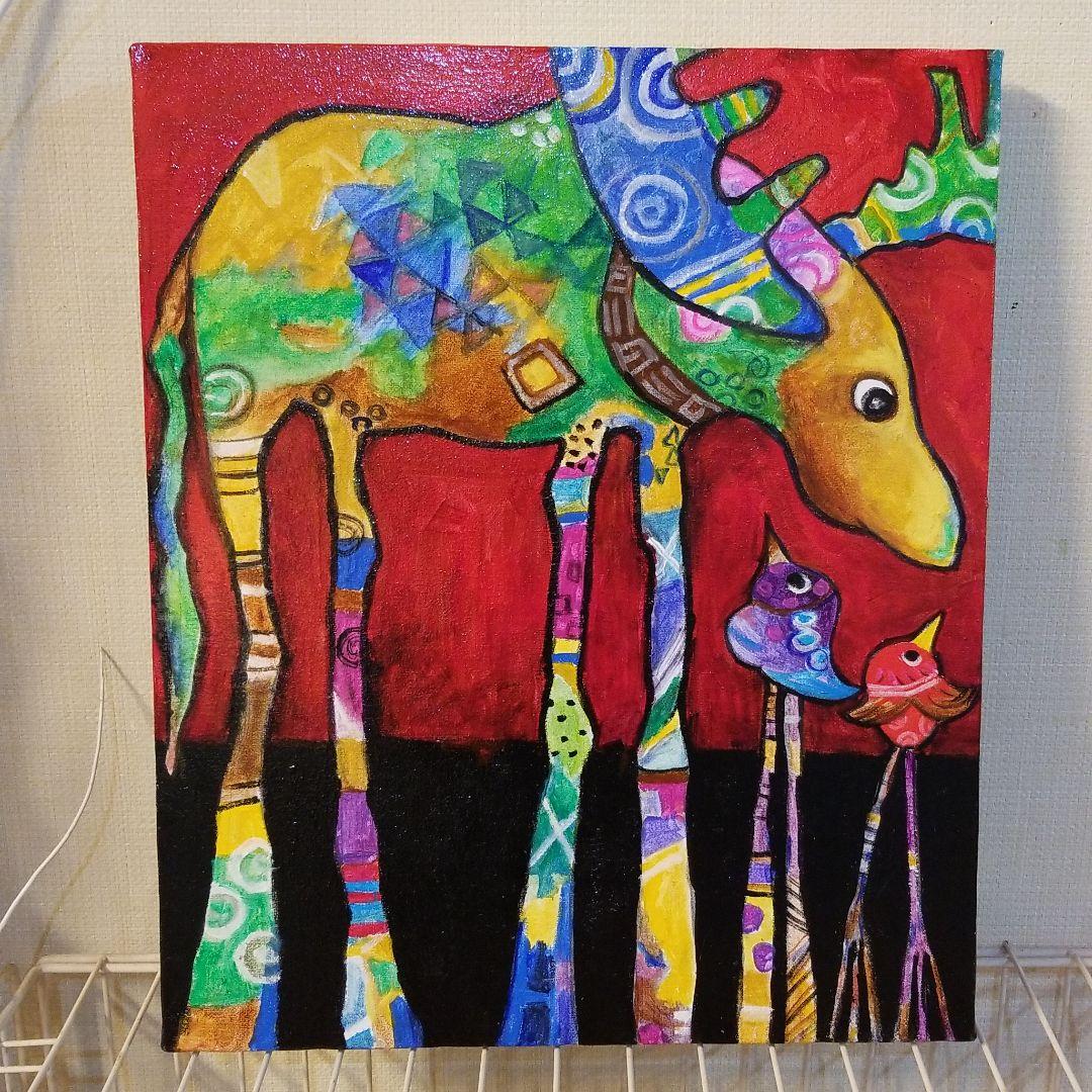 油絵　saosao　ベストフレンド*ヘラジカと鳥 油絵 saosao ベストフレンド*ヘラジカと鳥 油絵 saosao ベストフレンド