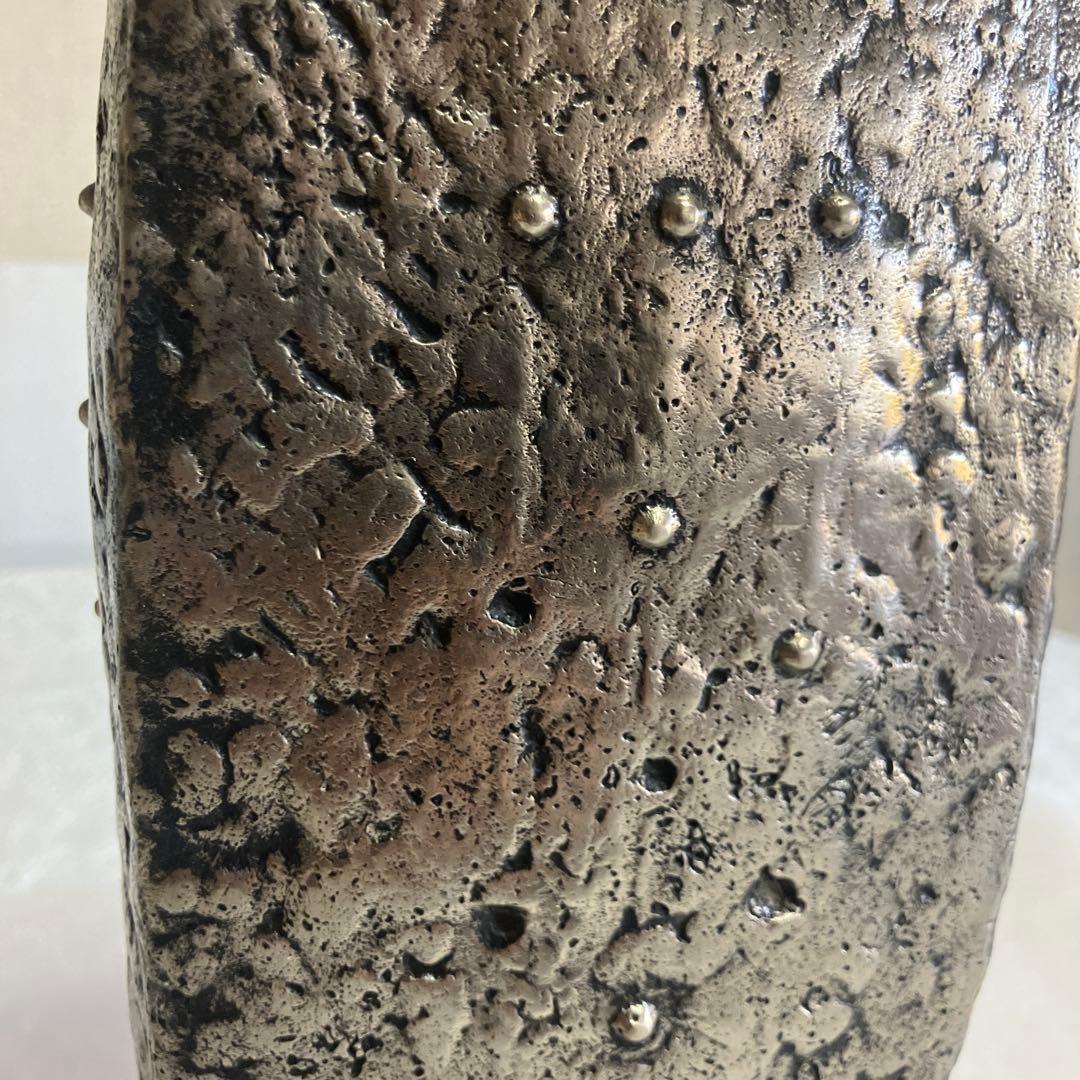 長谷川恵久作 白銅 花瓶 角型 木箱付き