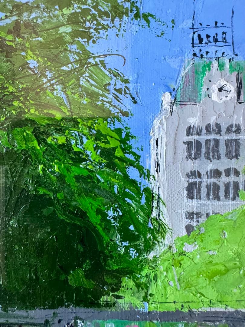 真作 小田切訓「塔のある運河」キャンバスに油彩 F4号 額装・タトウ箱・