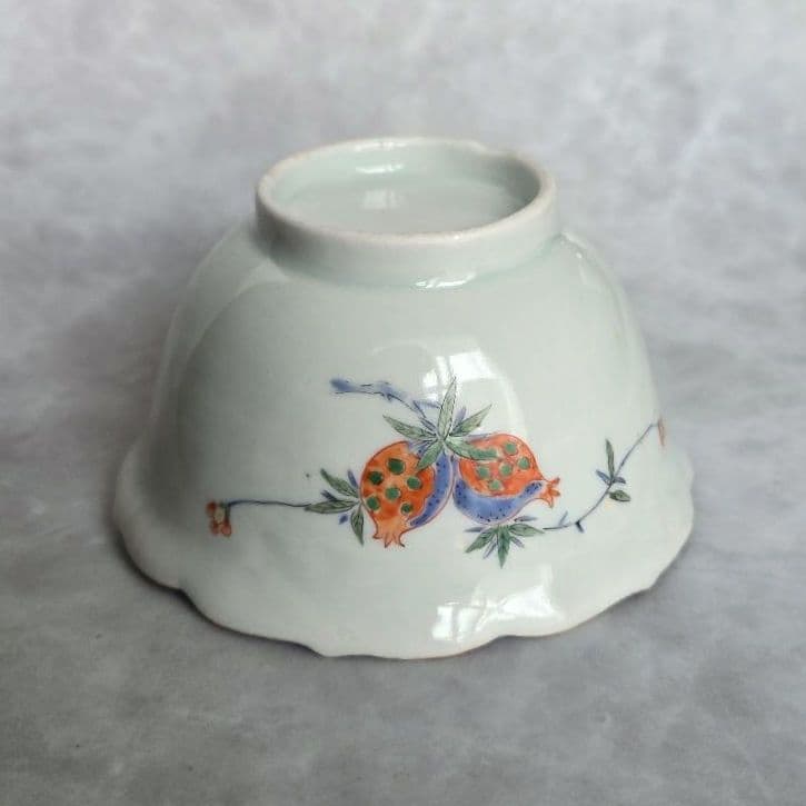 古伊万里 色絵 柘榴 向付 陽刻 猪口 江戸時代 骨董 金継ぎ