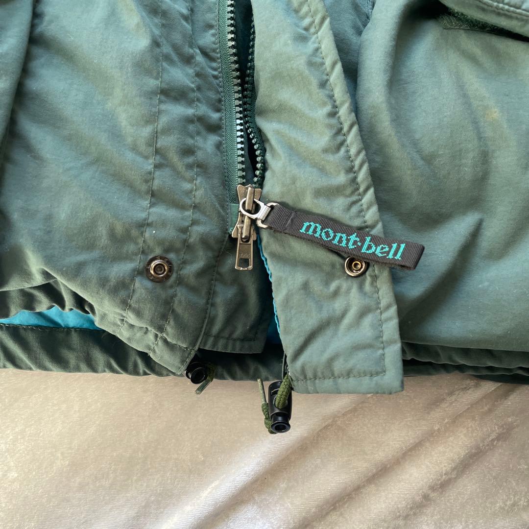希少 モンベル ダウン M ダークグリーン ダウンジャケット フード付き ロゴ