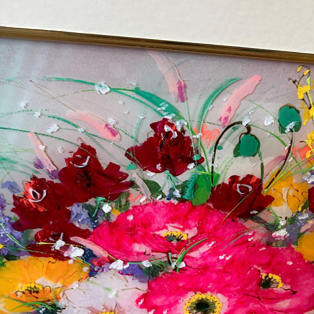 大野剛正 好日 アクラス画 ガラス絵 油絵 油彩画 フラワー 花 絵画