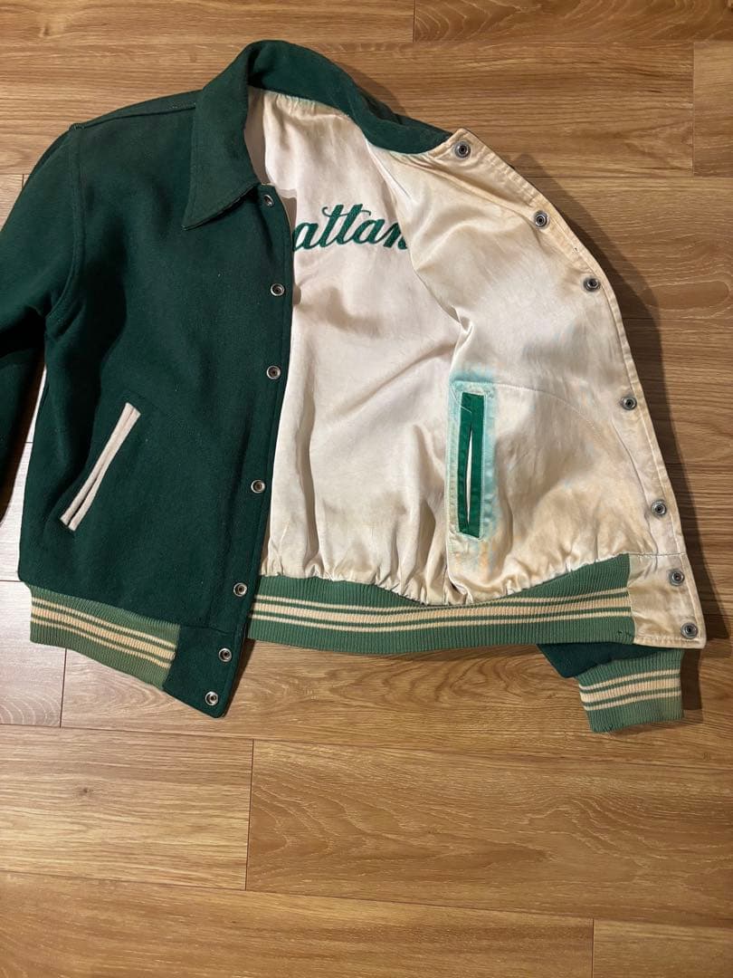 ビンテージ スタジャン リバーシブル チェーンステッチ ウール サテン