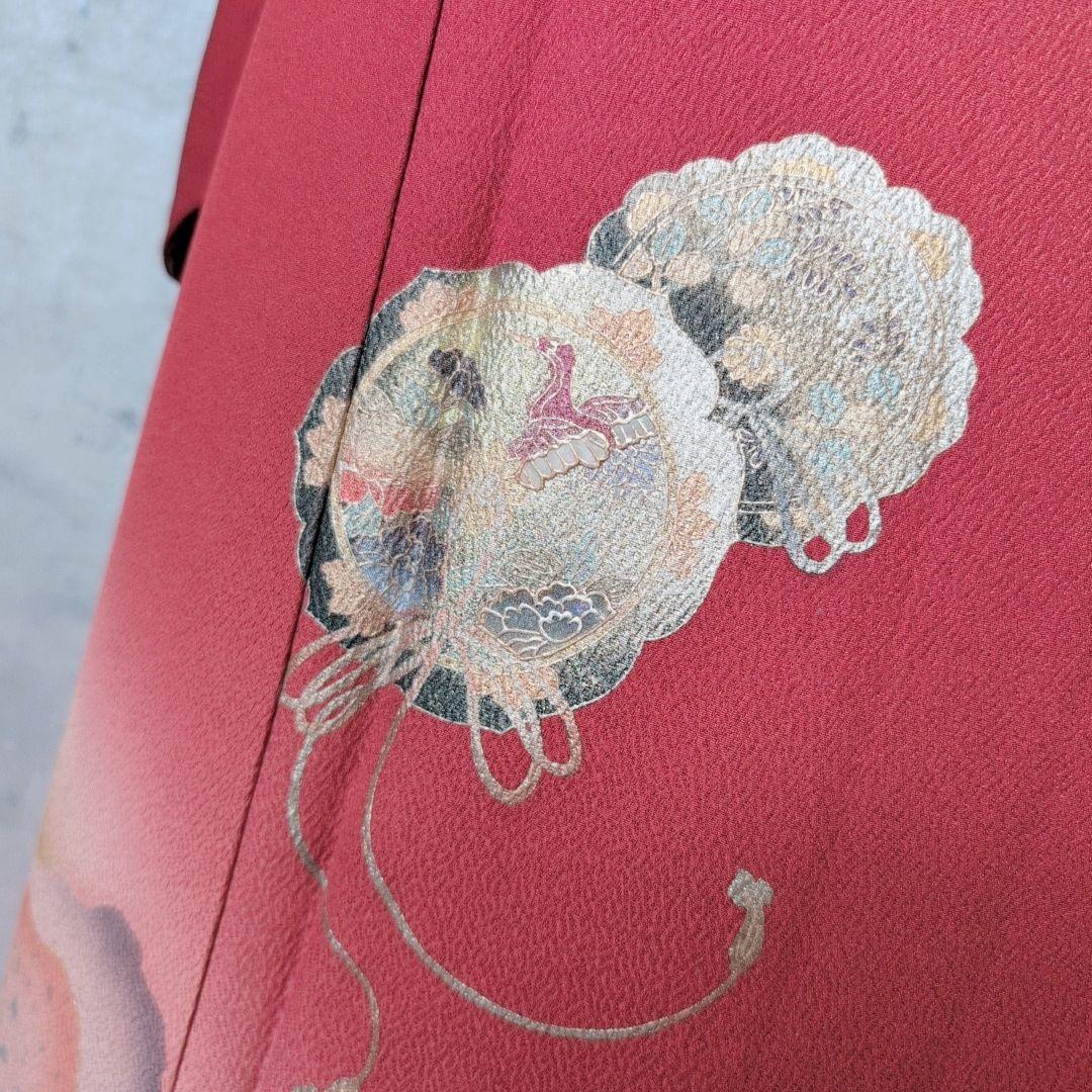 訪問着 フルセット 着物 正絹 赤 金 楽器 笛 バチ衿 O5 - メルカリ