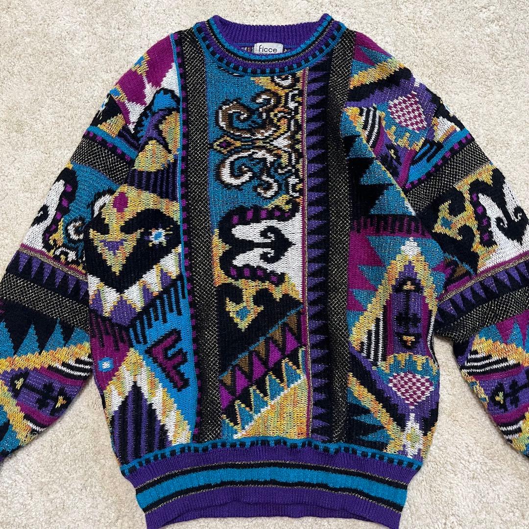 希少 フィッチェ 90s ドン小西 ロゴ マルチカラー ニット 菅田将暉 総