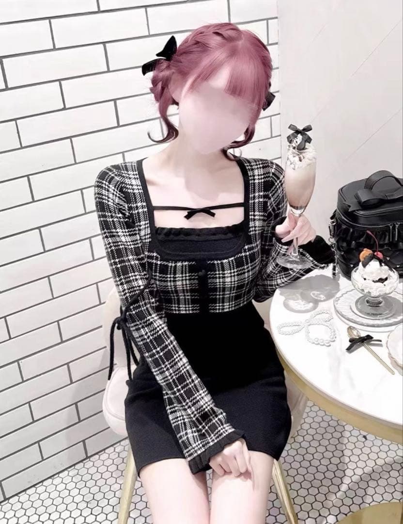 新品タグ付き】honey mewチェックリボンドッキングワンピース