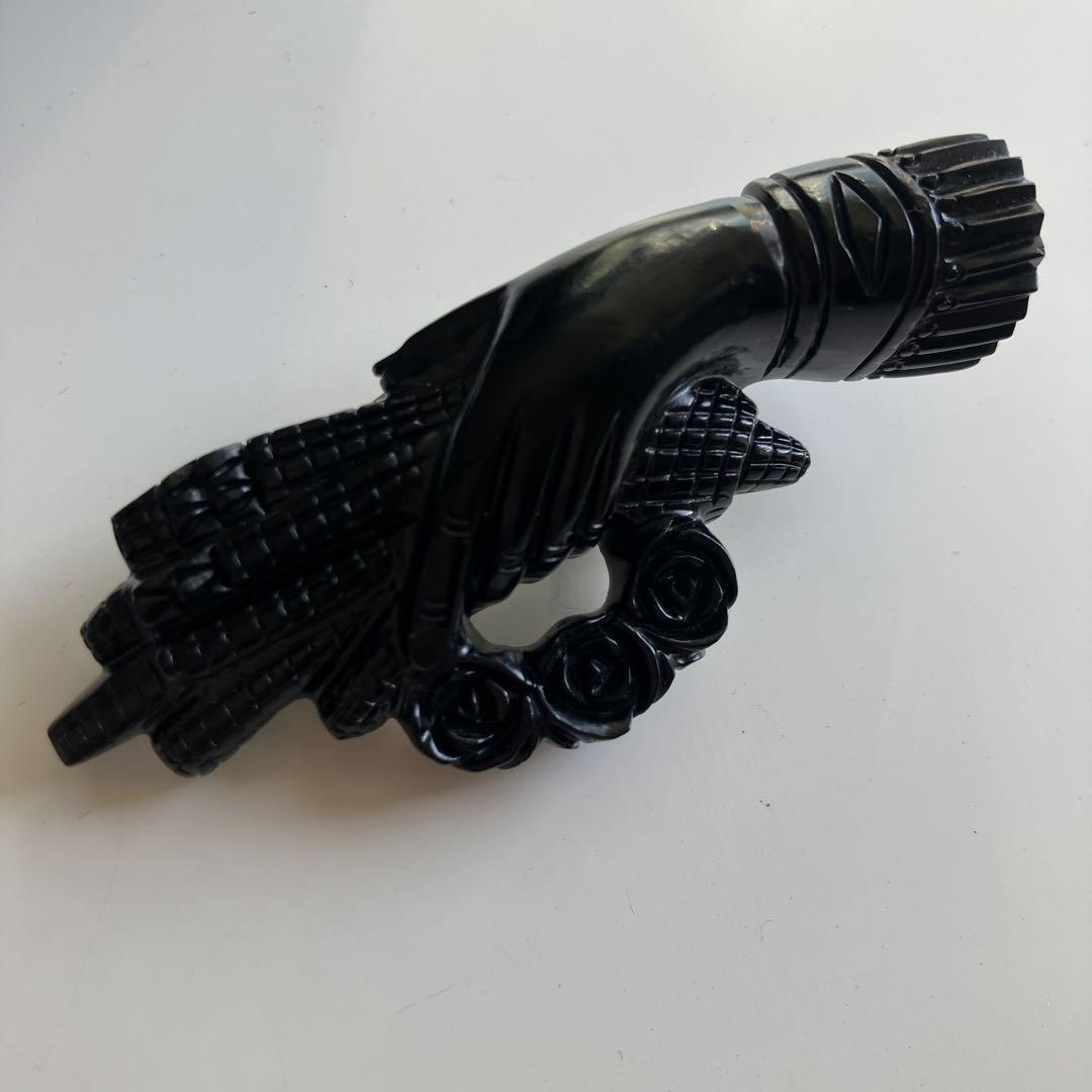 鑑定書付き 天然ジェット ブラック バラ ブローチシルバー925金具