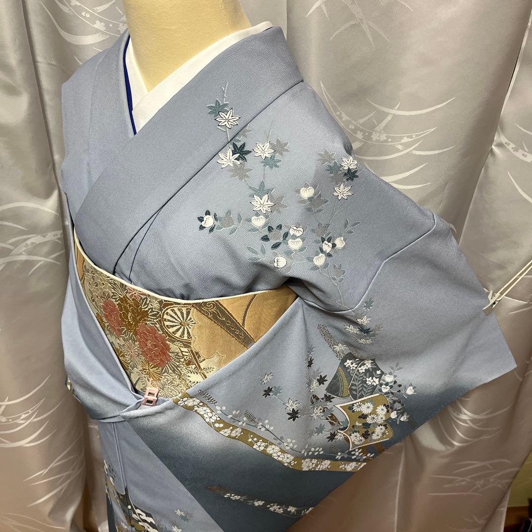 胴抜き】洗える着物 訪問着 グレイッシュな水色 - メルカリ