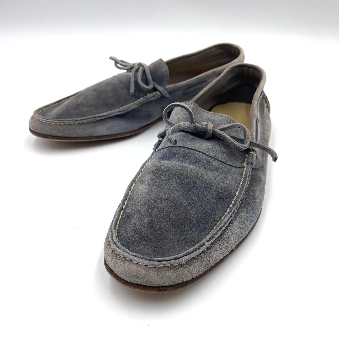 【美品】HERMES スウェード　モカシン　ドライビングシューズ　グレー26cm HERMES モカシン モカシンパリ スウェード レディース SIZE 42