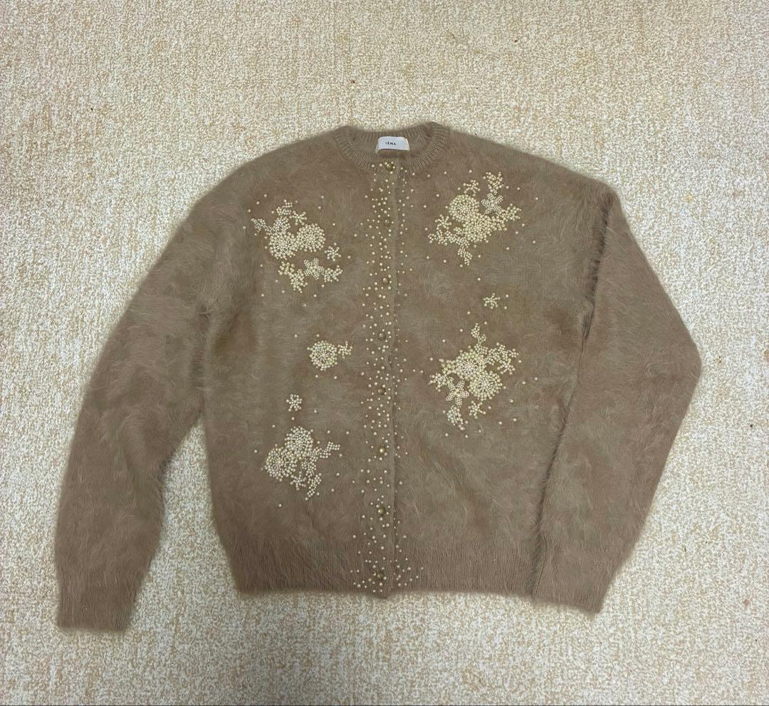美品！IENA アンゴラ混 パールビーズ 刺繍カーディガン イエナ ファー