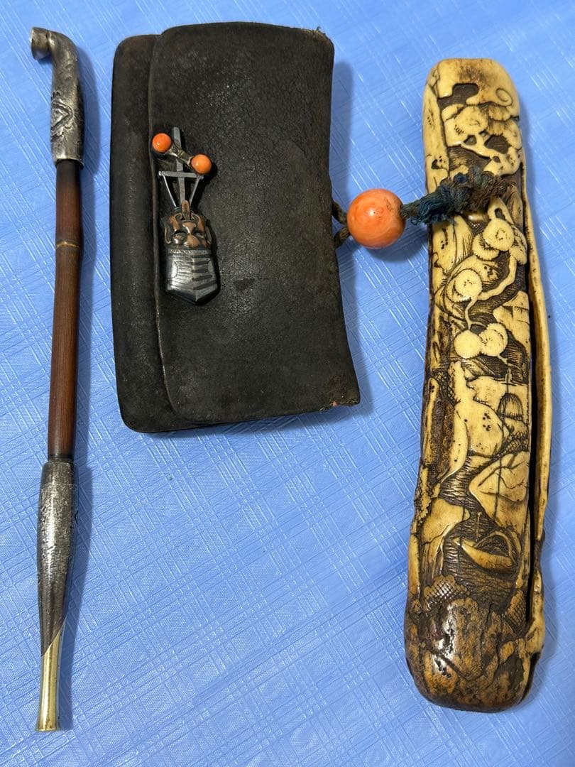 提物 烟管入れ 金口 珊瑚 筒提煙草入 - SAGEMONOYA