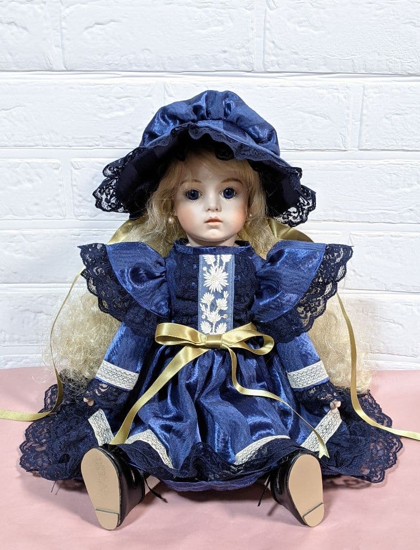 ビスクドール用 ドレス ボネ 紺色 紺色レース 新品 通販 アンティーク