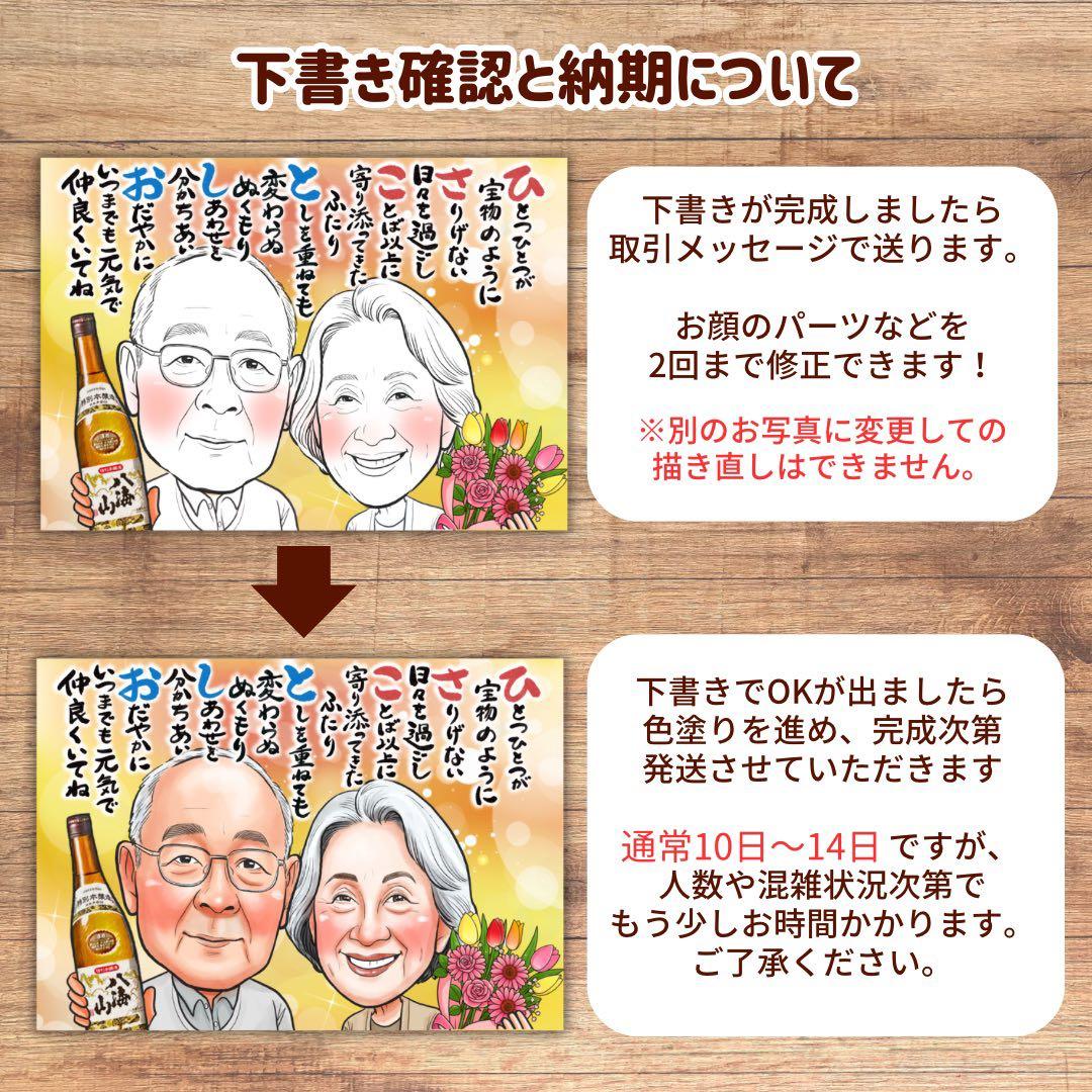 3名さま A4サイズ【似顔絵オーダー】木目調フレーム