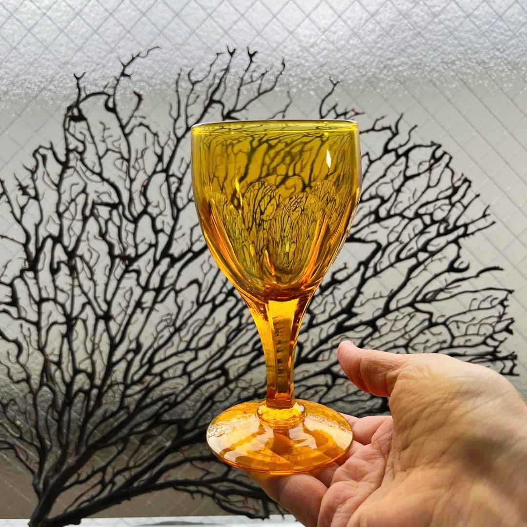 骨董　時代ガラス　希少鼈甲色　ライトアンバー飴色　オーバルカット　切子　ウラン 骨董 時代ガラス 希少鼈甲色 ライトアンバー飴色 オーバルカット 切子