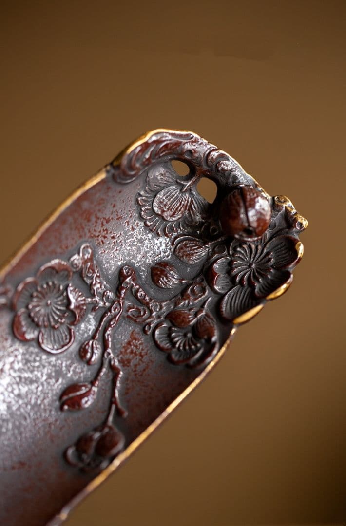 梅の花の手浮彫り茶則 茶杓 新品未使用 茶道具