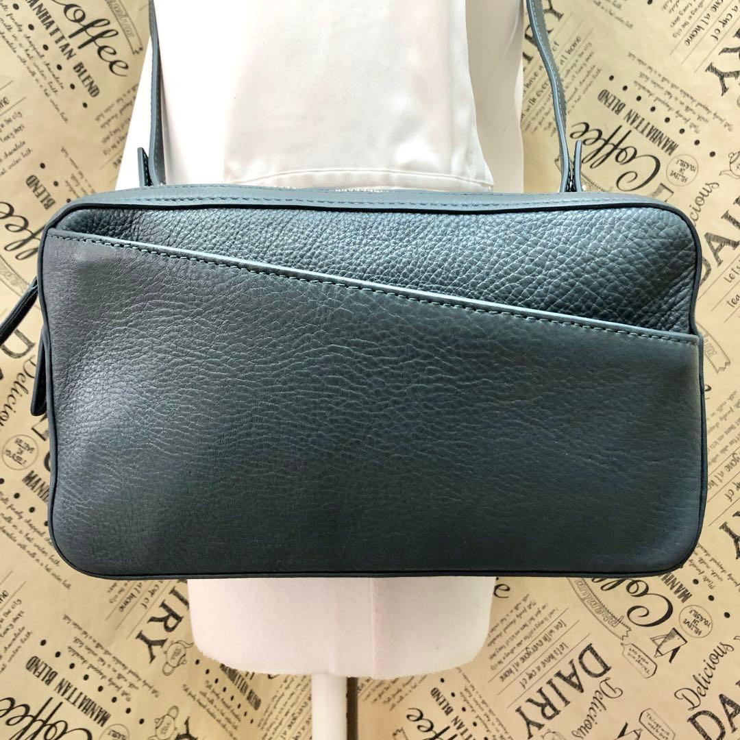 マザーハウス ショルダーバッグ 2WAY シボ革 リニア ターコイズ S2990