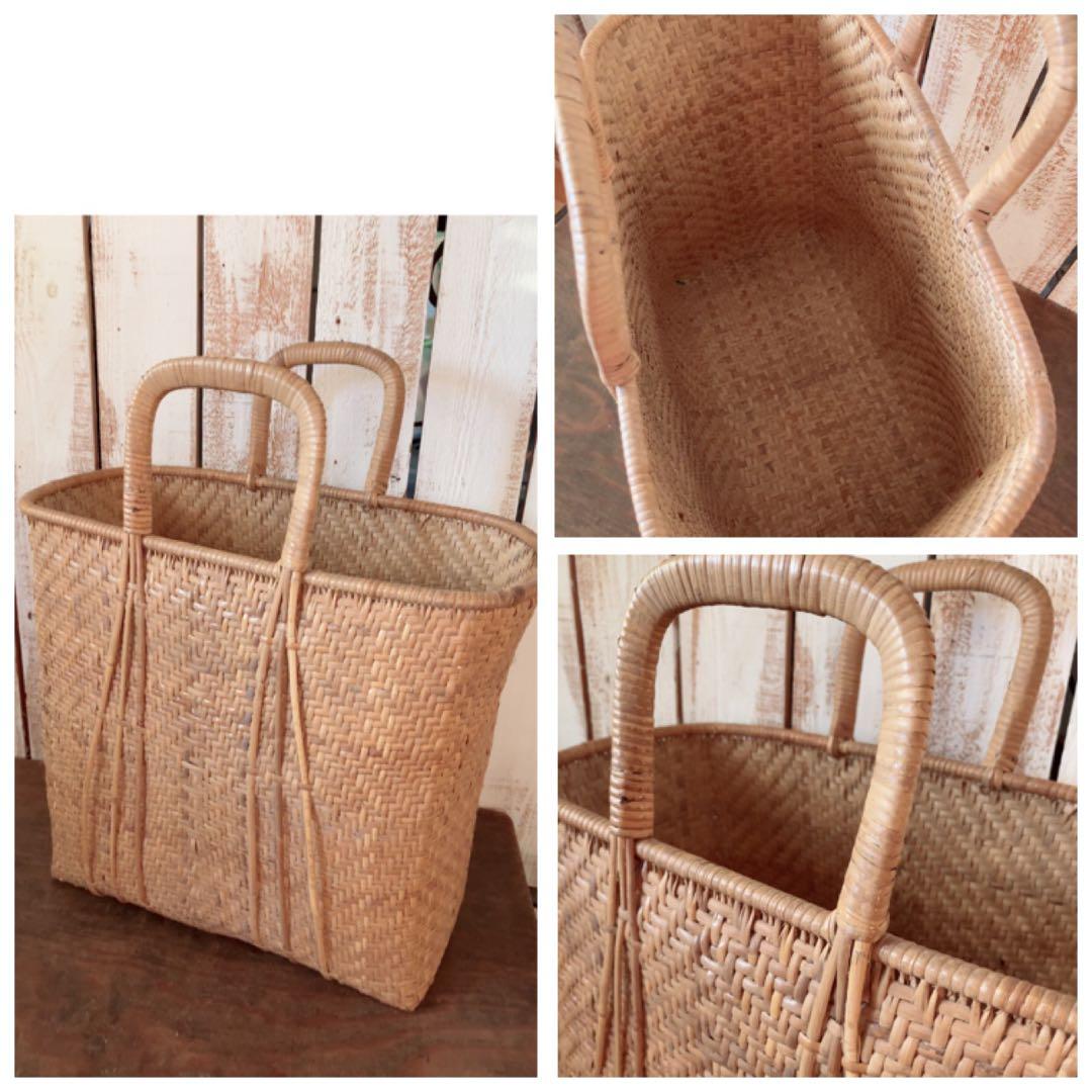 竹かご ヴィンテージ 天然素材 ハンドル付きバスケット 竹かごバッグ