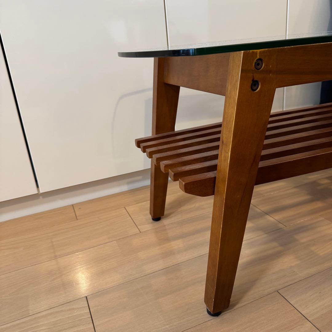 北欧ヴィンテージ 強化ガラストップ 木製 ローテーブル - メルカリ