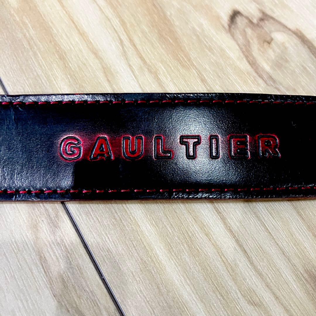 ✨美品✨ジャンポールゴルチエ レザー ベルト 黒×赤 ロゴ型押し