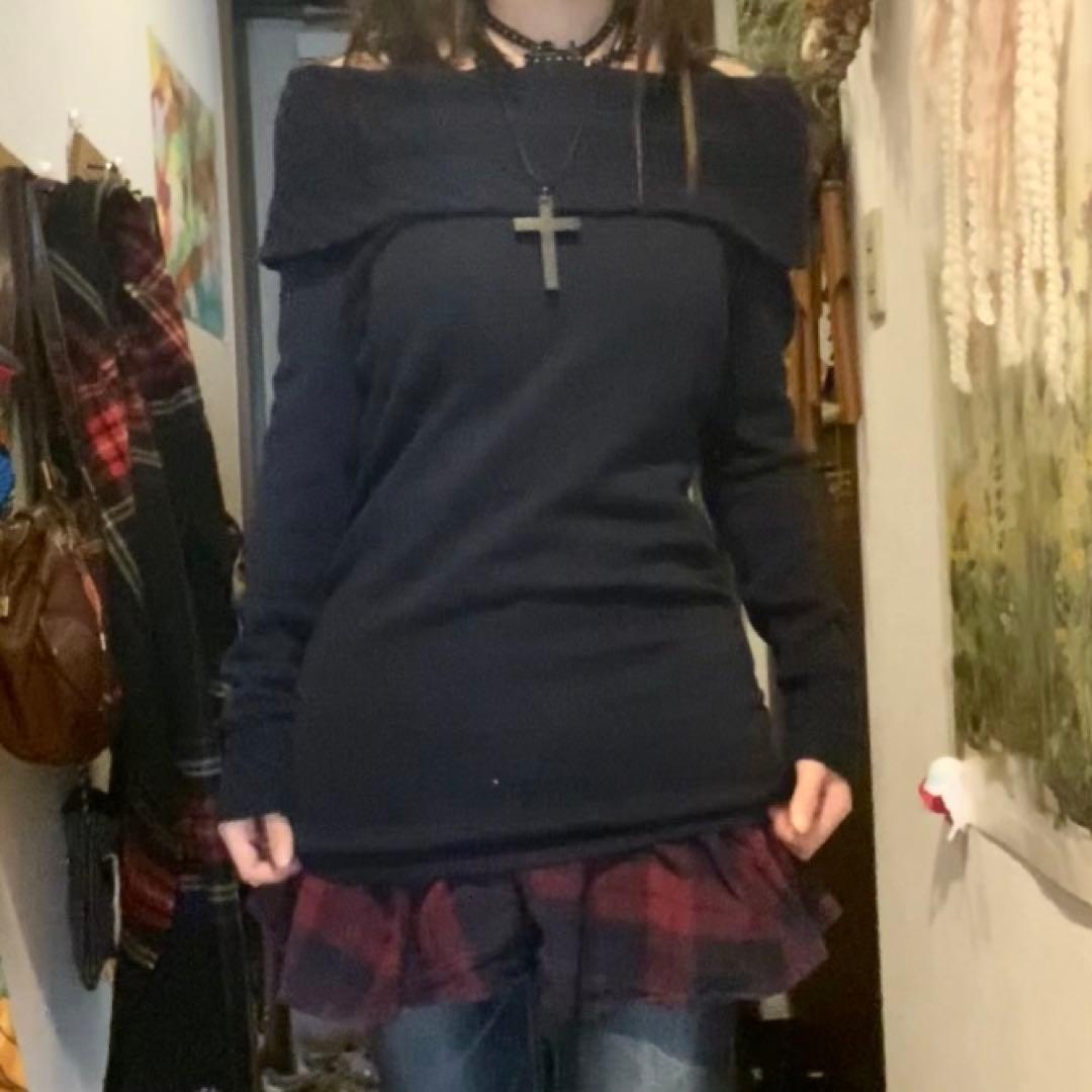 オフショルダー ネイビー フェアリーグランジ ダークコア 平成ギャル