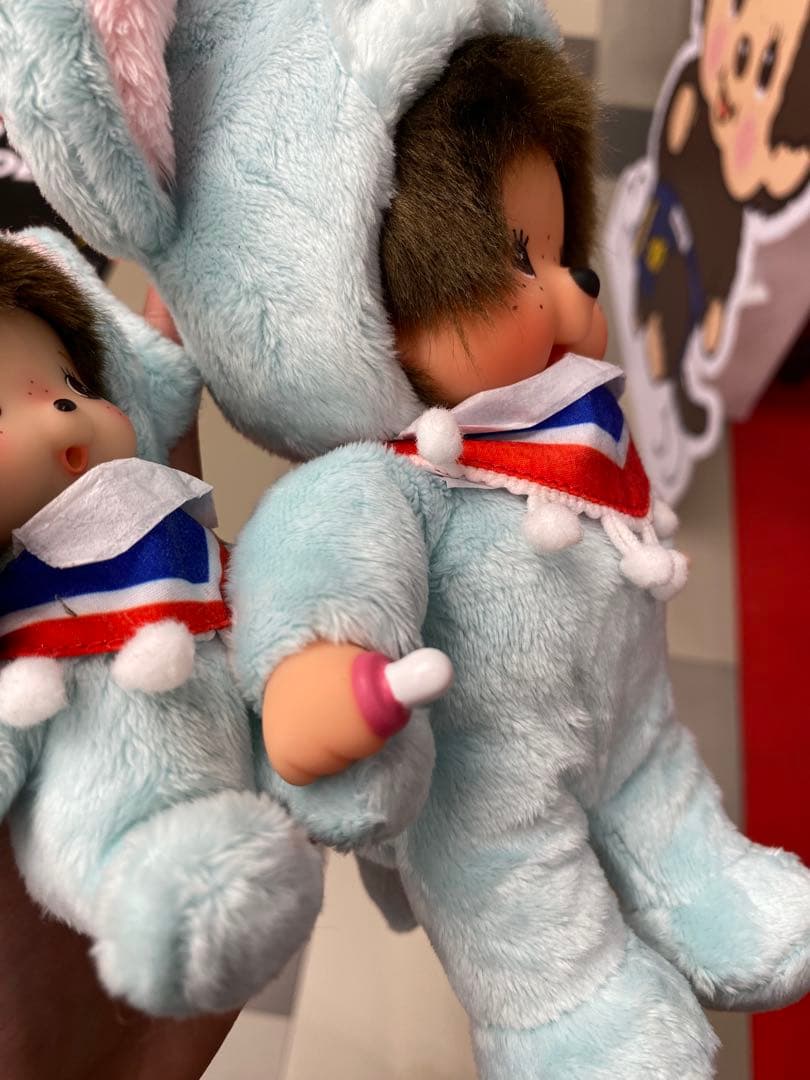 タイ限定の象モンチッチぬいぐるみと象ベビチッチキーチャンセット(青